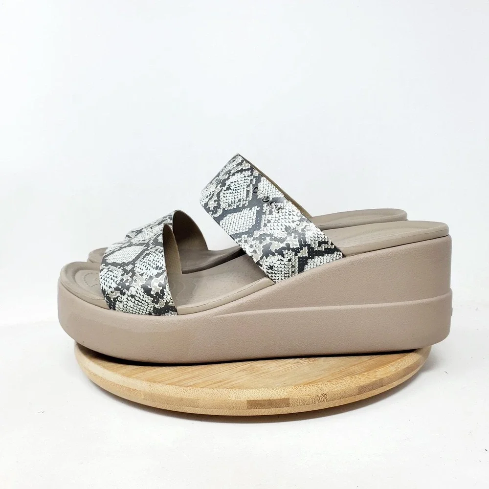 Crocs Brooklyn Mid Wedge Sandals Womens 9 Platform LiteRide Snake Strappy Shoes